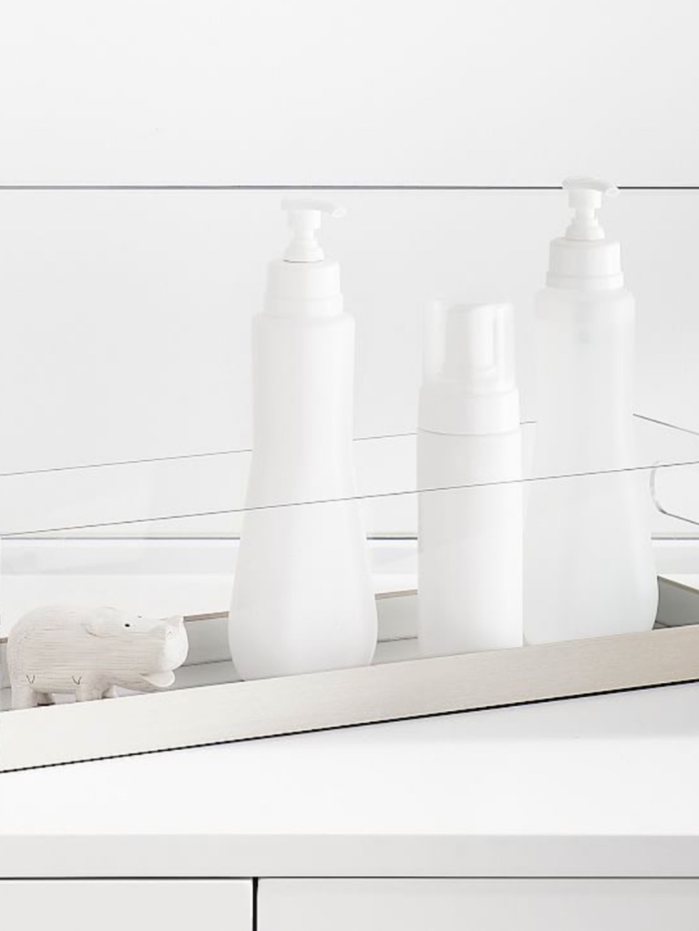 $59 NIB New Pottery Barn Acrylic Silver Metal Clear Storage Caddy Organizer
